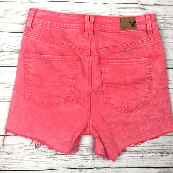 American Eagle Red Stretch Jean Shorts 4 - Picture 3 of 6